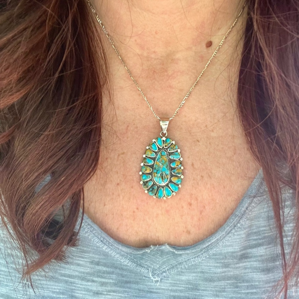 Beautiful Navajo Turquoise cluster pendant